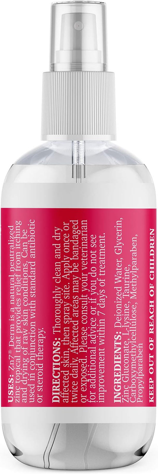 Maxi-Guard Pet Skin Care Spray Zn7 Derm with Neutralized Zinc for Dogs, Cats, Bovine, Exotics and Companion Animals (2oz), red/White