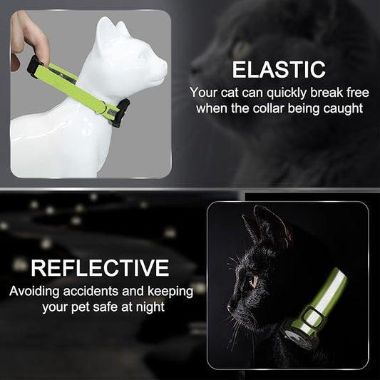 Reflective AirTag Cat Collar, Integrated Cat Tracker Collar with Air Tag Holder and Bell, Safety Elastic Band Cat GPS Collars for Girl Boy Cats, Kittens and Puppies (Olive,S)