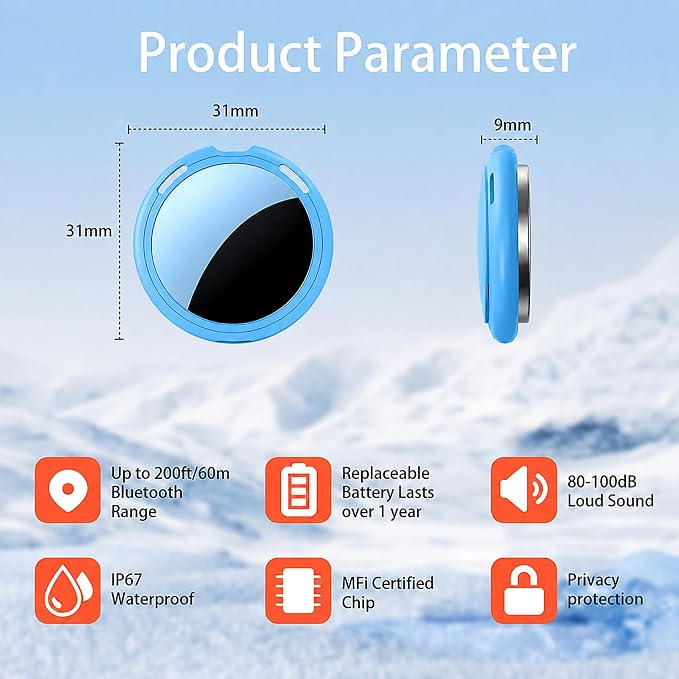 2 Pack Tracker Tags Finder Apple Find My MFi Certified Waterproof iOS Only | Bluetooth Air Smart Tags Item Finder Locator Worldwide Tracking for Key Pets Wallet Backpack Dogs Luggage Replaceable Battery