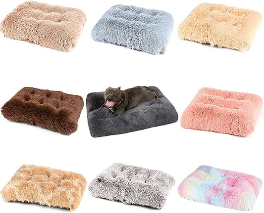 Liveinu Long Plush Calming Pet Bed Cuddler Pet Bed for Dogs and Cats Fluffy Faux Fur Dog Bed with Anti Slip Bottom Machine Washable Pet Sleep Bed Crate Mat Gradient Pink L