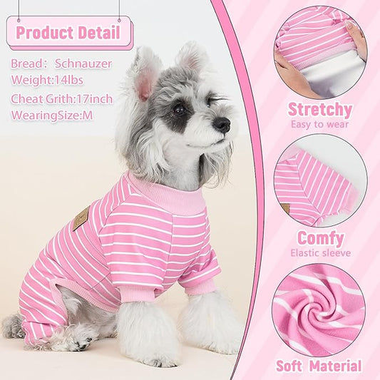XPUDAC 4 Pack Dog Pajamas Striped Dog Clothes for Small Medium Dogs Girl Boy Comfy Puppy Outfit Doggy Jammies Onesie Pet Costume, Purple, Pink, Orange, XL