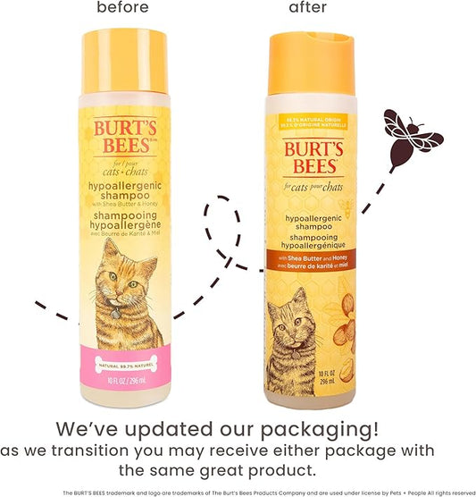Burt’s Bees for Pets Hypoallergenic Cat Shampoo with Shea Butter and Honey, Gentle Kitten Shampoo for Indoor Cats with Dry or Sensitive Skin, Cat Bathing Supplies, 10 Fl Oz