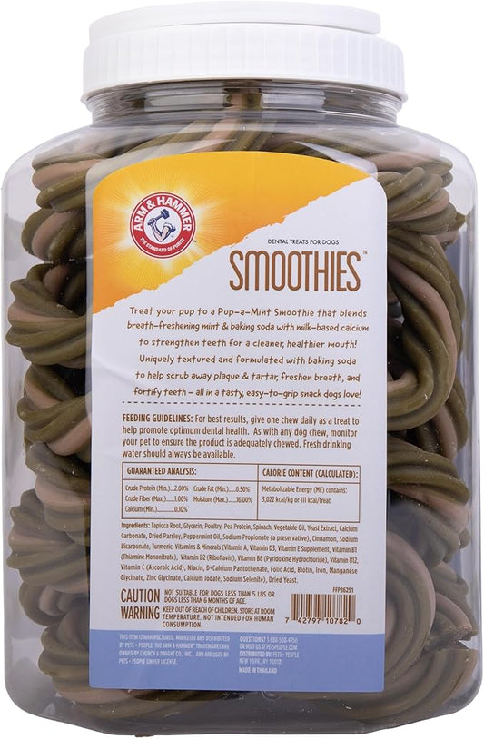Arm & Hammer for Pets Smoothies Dental Treats for Dogs with Baking Soda and Calcium, Help Fight Bad Breath, Plaque & Tartar without Brushing, Mint, Ring Shaped, 32 Pcs (Packaging may vary)