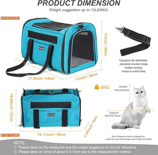 Airline Approved Dog Carrier. Cat Soft-Sided Carriers,Small Dog Travel Carriers,Small Animal Rabbit Carrying Case,TSA Airline Approved Pet Carrier(Blue)