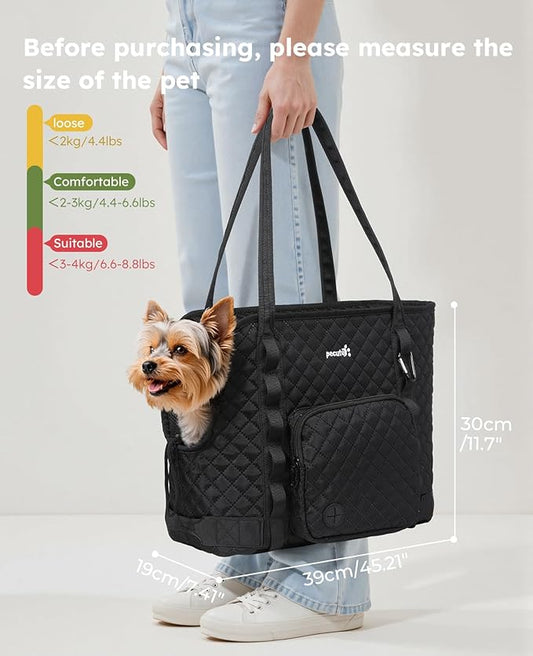 Pecute Dog Purse Carrier, Dog Carrier with Pockets for Small Dogs, Fits Dogs 5 lbs to 9 lbs, Cat and Puppies Tote Bag, Outing, Travel, Vet, Black