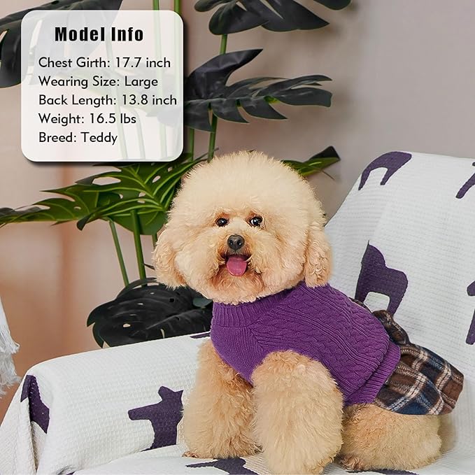 KYEESE Dog Sweater Warm Pullover Pet Coats Comfy Knitwear Dog Sweaters for Small Dogs Girl Soft Turtleneck Pet Sweater Dress Thick Dogs Clothes with Bowtie Stretchy Cat Sweaters, Purple, Small