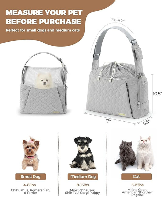 JourCraf Dog Carrier Sling for Small Dogs, Front Cat Sling & Cats Up to 15 lbs, Dog Purse with Adjustable Strap Front Zipper Pocket, Double Safety Feature, Hands Free for Travel