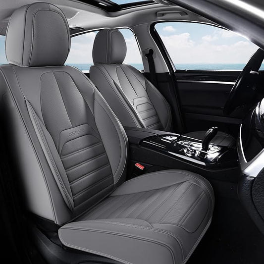 Coverado Car Seat Covers Full Set, Gray Seat Covers for Cars, Automotive Seat Covers, Waterproof Nappa Leather Front Seats and Back Car Seat Protector, Universal Fit for Most Cars SUV Trucks