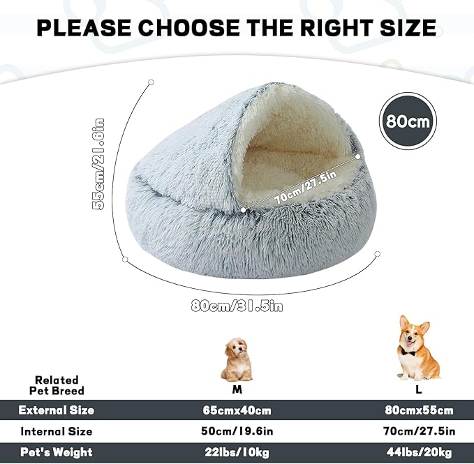Calming Dog Bed Fluffy Plush Pet Bed Under 35 PoundοΌLarge Cave Bed Washable Non-Slip Cat Nest Pod WindproofοΌCozy Indoor Cave for Kitten Dog Non-Slip Bottom (L-31.5in)