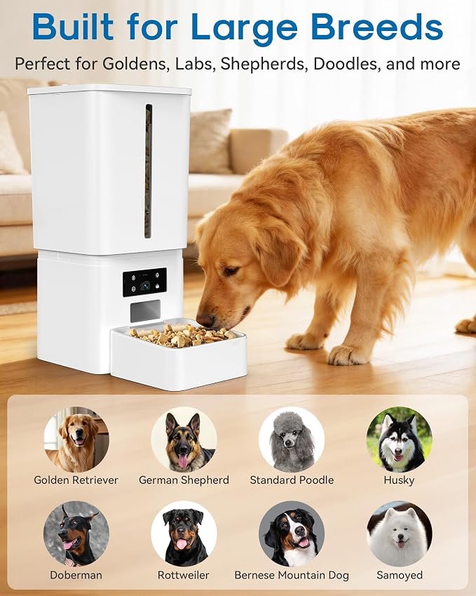Automatic Dog Feeder Large Breed, 15L/63 Cups Auto Dog Food Dispenser | Anti-Clog Design for 2–23mm Large Kibble, 1080P HD Camera with Night Vision, 5G WiFi Smart App Control for Busy Pet Parents
