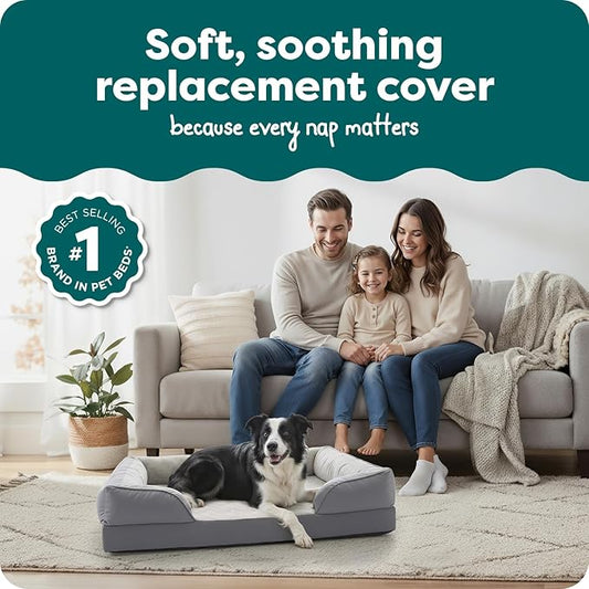 FurHaven Dog Bed Cover Replacement, Sofa-Style Design with Soft, Breathable Fabric for Cozy Comfort, Machine Washable, Large, Plush & Velvet, Granite Gray