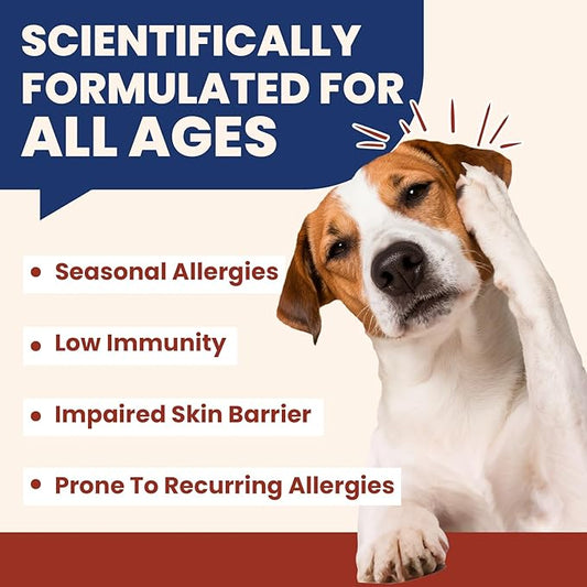 Pet Allergy Relief Chews 400PCs with Natural Collagen Drops Dual Formula for Itch Relief Skin Joint Health Coat Care Infused with Colostrum Probiotics Tasty Bites for All Dogs Cats Daily Consumption