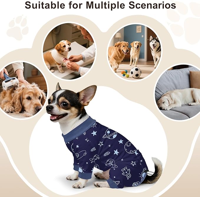 Bienbee Dog Pajamas, 4 Pack Dog Recovery Suit Shedding Suit Cute Soft Puppy Clothes Dogs Pjs Onesies Jammies Adjustable Breathable & Stretchy Clothes for Small Medium Large Dogs Girl Boy Puppy-S