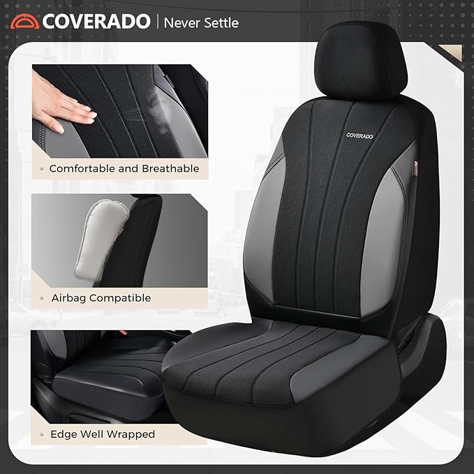 Coverado Automotive Seat Cover Full Set, Front and Rear Seat Covers, Waterproof Car Seat Covers 5 Seats, Luxury Car Seat Protectors Universal Fit for Most Vehicles, SUV, Truck, Sedan