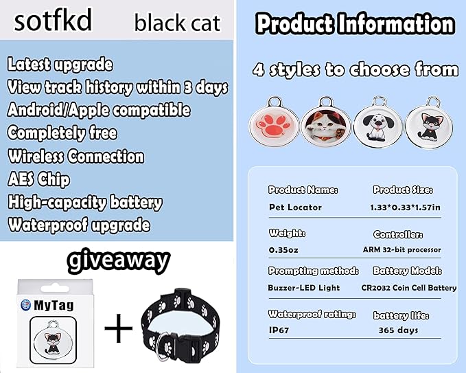 Cat Tracker Collar-Cat GPS Tracker-GPS Tracker for Cats| Dual-System Tracker | Android and iOS Universal | No Monthly Fee | Waterproof | Works with Any Collar