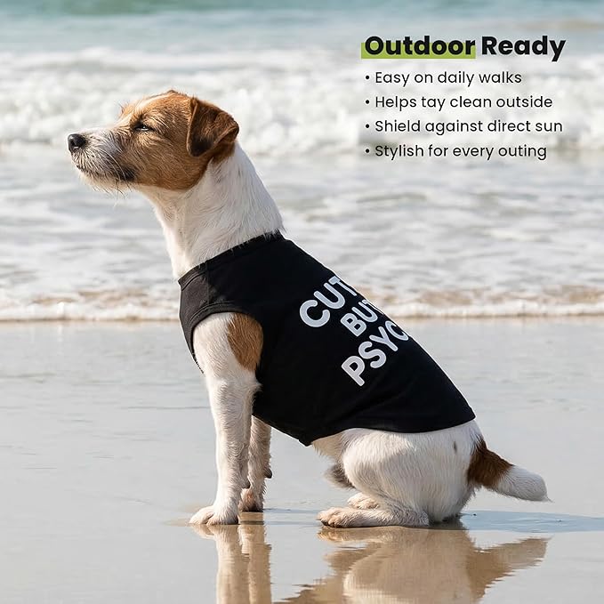 Fitwarm Cute But Psycho Dog Shirt, Summer Clothes for Small Dogs Boy Girl, Funny Pet Outfit, Black, White, Small