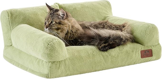 Hollypet Fluffy Dog Cat Bed Pet Couch Beds Plush Soft Warming Washable Puppy Bed for Small Medium Dogs and Large Cats, Cantaloupe Green, 24" L x 18" W x 10" Th