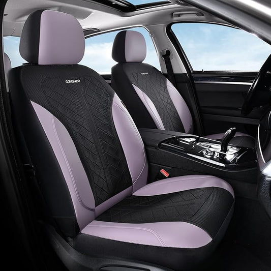 Coverado Seat Covers for Car 5 Seats, Leather Car Seat Covers Fullset, Breathable Mesh Front and Rear Protectors, Purple Luxury Automotive Covers, Universal Fit for SUV, Truck, Sedan
