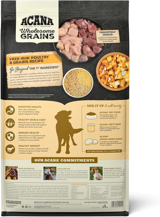 ACANA Wholesome Grains Dry Dog Food Free-Run Poultry & Grains Recipe with Cage-Free Eggs 22.5lb Bag