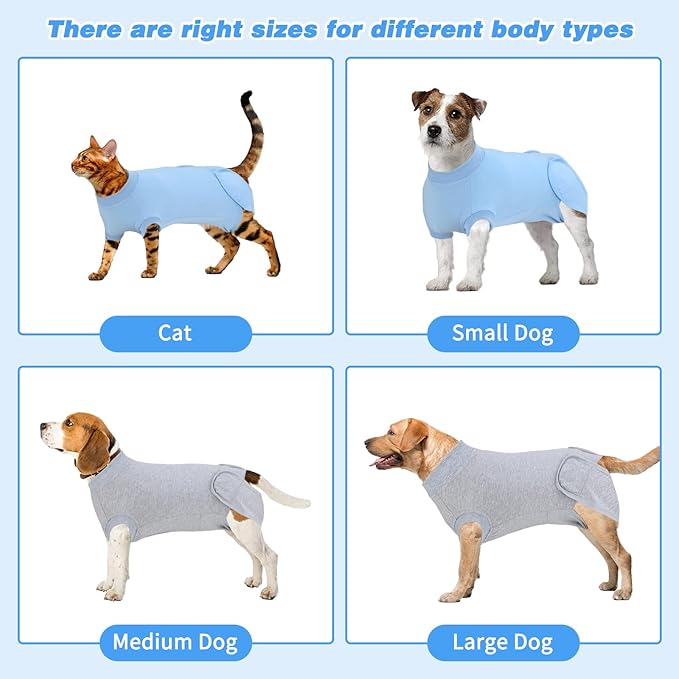 2 Packs Breathable Cotton Dog Recovery Suit for After Neuter Spay Abdominal Wounds Protector, Professional Anti-Licking Onesies for Male Female Pets Surgery Bandages, S Grey Blue Pure