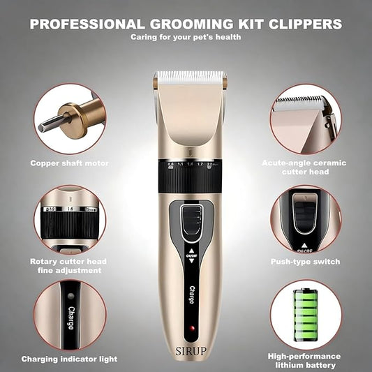 SIRUP Rechargeable Dog Grooming Kit-Dog Clipper Kit, Pet Shaver Cordless Electric Quiet Hair Clipper Set for Dogs Cats Pets, 12 piece Set