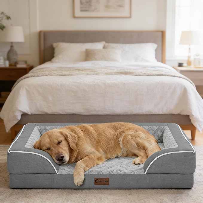 Orthopedic Dog Beds for Large Sized Dogs, Waterproof Memory Foam Large Pet Bed with Sides 35x22Inch, Non-Slip and Egg-Crate Foam Big Dog Couch Bed with Removable Washable Cover, Grey