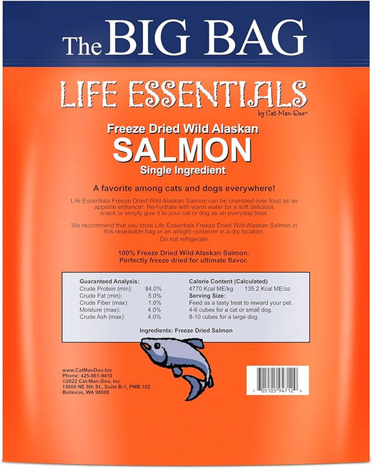 Life Essentials by Cat-Man-Doo Freeze Dried Salmon Cat & Dog Treats, Wild Caught Single Ingredient, Healthy Dog & Cat Treats, 16 oz