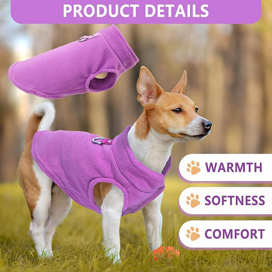 2 Pack Dog Sweater with Leash Ring Winter Warm Pet Sweater Thick Clothes Coat Fleece Dog Sweaters for Small Dogs Girl Boy for Chihuahua, French Bulldog, Dachshund (Pink,Purple, Small)