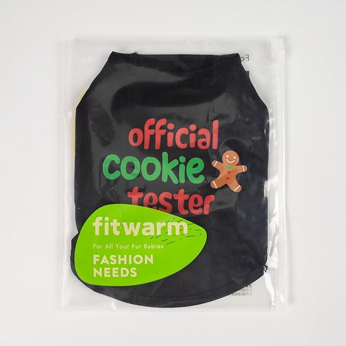 Fitwarm Official Cookie Tester Funny Dog Shirt, Christmas Dog Clothes for Small Dogs Boy Girl, Holiday Doggy Tshirt, Pet Outfit, Gingerbread, Black, Red, Green, Small