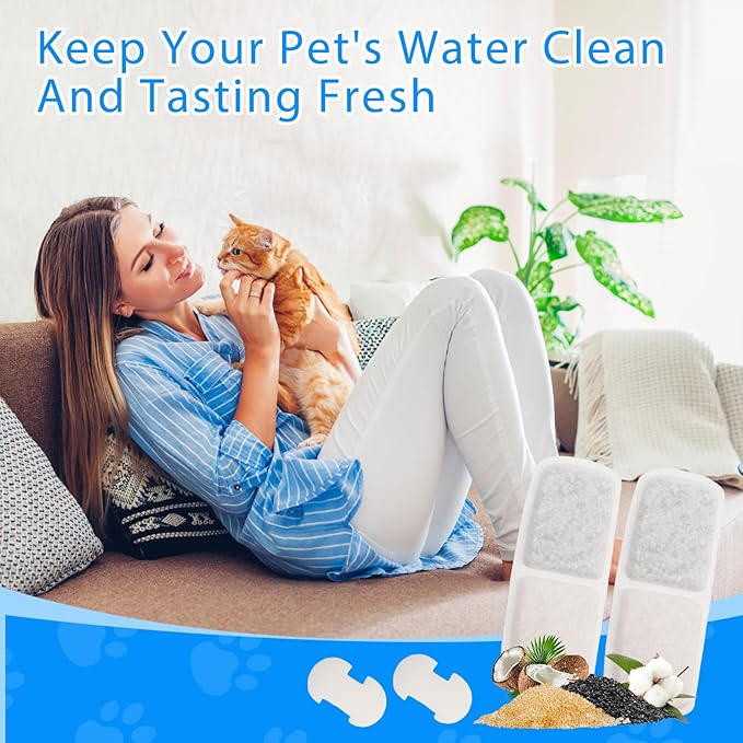 8 + 8 Pack Cat Fountain Filter Replacement Compatible with FEELNEEDY Cat Water Fountain FN-W07 135 fl oz/4L, Cat Fountain Filter, Pet Fountain Filter Replacement Filters and Foam Sponges