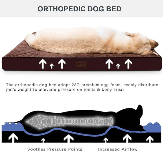MIHIKK Waterproof Dog Bed Large Size Dog Orthopedic Pet Beds for Crate with Removable Washable Cover Egg-Crate Foam Pet Pad Mat with Anti-Slip Bottom, 36x27 Inch, Brown