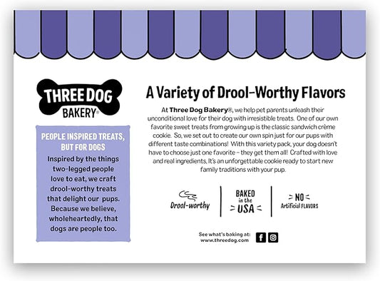 Three Dog Bakery Lick’n Crunch! Dessert Favorites Dog Treats Variety Pack, Crunchy Sandwich Dog Cookies with Churro, Blueberry Pie & Strawberry Shortcake Cream Fillings, 13 oz