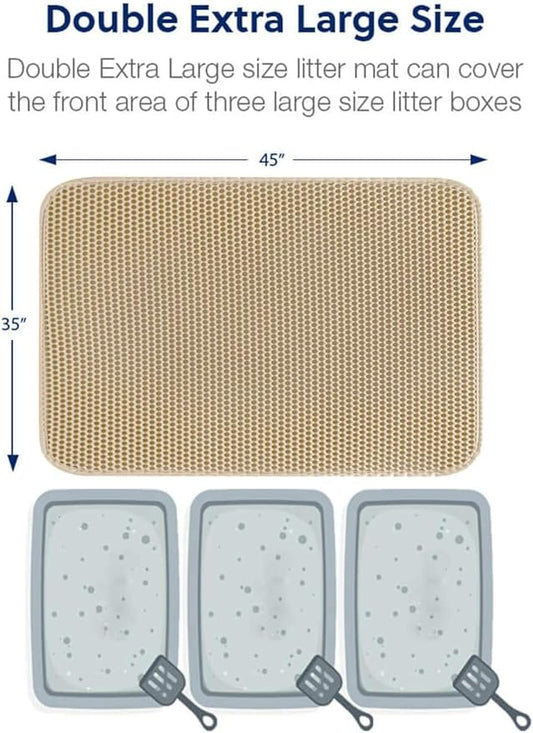 WePet Cat Litter Mat, Kitty Litter Trapping Mat, Honeycomb Double Layer Mats, No Phthalate, Urine Waterproof, Easy Clean, Scatter Control, Catcher Litter Tray Box Rug Carpet