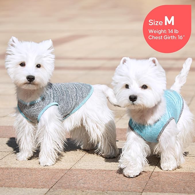 KYEESE 2Pack Dog Shirt, Lightweight Sun Protection Sleeveless Dog T Shirts for Small Medium Dogs Boy, Breathable Pet Reflective Tank Top Summer Dogs Clothes for Outdoor Walking, Grey+Sky Blue, XL