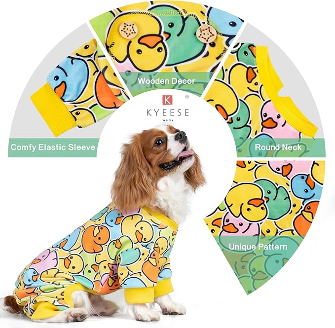 KYEESE Dog Pajamas Colorful Duck Printing Dog Onesie Comfy Dogs Clothes Velvet Pet Coat Soft Puppy Pjs Stretchy Pets Costumes Velvet Pets Jammies Comfy Puppy Pajamas, X-Small