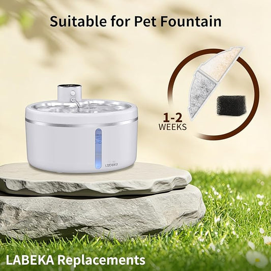 8 Pack Cat Water Fountain Filters, Cat Fountain Replacement Filters for 3L/102oz or 2.5L/84oz Cat Water Fountain, for W03B Pet Fountain(8Filters+8Sponges)