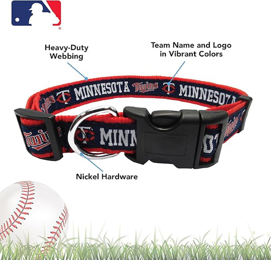 MLB Minnesota Twins Licensed PET COLLAR- Heavy-Duty, Strong, and Durable Dog Collar. Available in 29 Baseball Teams and 4 Sizes