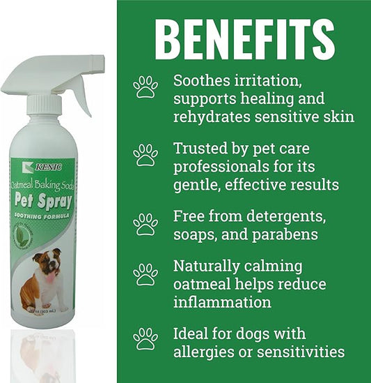 Kenic Oatmeal & Baking Soda Anti-Itch & Odor Control Spray for Dogs & Cats, Deodorizes & Soothes Coat & Skin, Made in USA