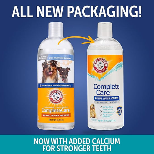 Arm & Hammer Dog Dental Water Additive Breath Freshener, Odorless Flavorless Oral Care Solution for Plaque and Tartar Control, Daily No Brush Dental Support for Dogs, 16 Fl Oz