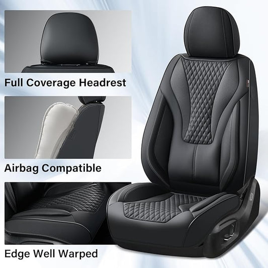 Coverado Waterproof Nappa Leather Car Seat Covers, Automotive Seat Covers,Front Car Seat Cushion & Car Seat Protector, Black Seat Covers Universal Fit for Most Cars, SUVs, Trucks