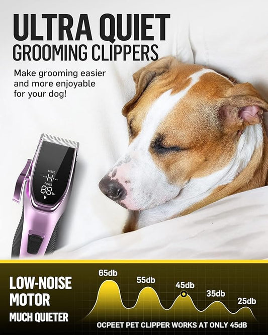 Dog Grooming Kit Dog Grooming Clippers Low Noise Cordless Rechageable Dog Clippers for Grooming 2 Speed 6 Guide Combs for Thick Fur Pet Grooming Kit for Small Large Sensitive Dog Cat(Dark Iris Purple)