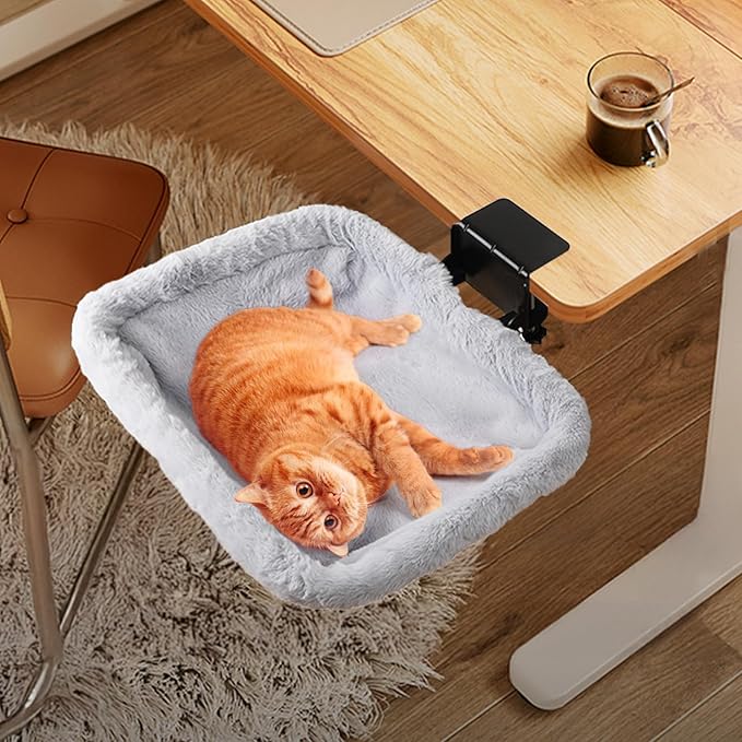 Lilyang Cat Desk Bed, Keep Cats Off Your Keyboard, Super-Sized Clamp for Stability, Sunken Hammock Design, Reversible & Washable Bed Cover, Easy No-Tools Assembly, Holds 40LB