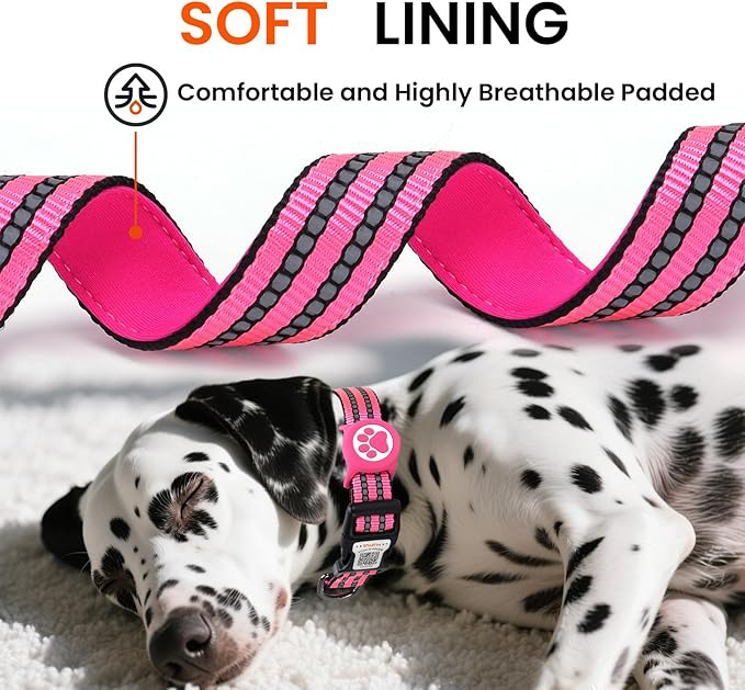 AirTag Dog Collar for Small Dogs, IP68 Waterproof Air Tag Dog Collar with Apple AirTag Holder, Reflective, Padded Lining, QR Code Personalized Dog Tags(Rose Red, Small)