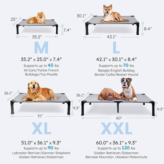 Heeyoo Elevated Dog Bed, Cooling Raised Pet Cot with Chew Proof Washable Breathable Mesh and Metal Frame, Portable Dog Cot Bed with No-Slip Feet for Outdoor or Indoor Use