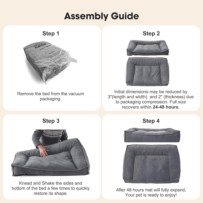FURTIME XL Orthopedic Dog Beds Large Sized Dog, Extra Thick Supportive Comfort Pet Sofa, Ergonomic Slant Dog Couch with Removable Washable Cover, Ultra Soft Surface & Non-Slip Bottom, Light Grey, 42"