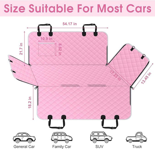 NECKORY Waterproof Dog Car Seat Cover for Back Seat - Durable, Scratch Proof Pet Hammock with Nonslip Design & Storage Pockets, Fits Cars, SUVs, Trucks - S, Pink/Grey