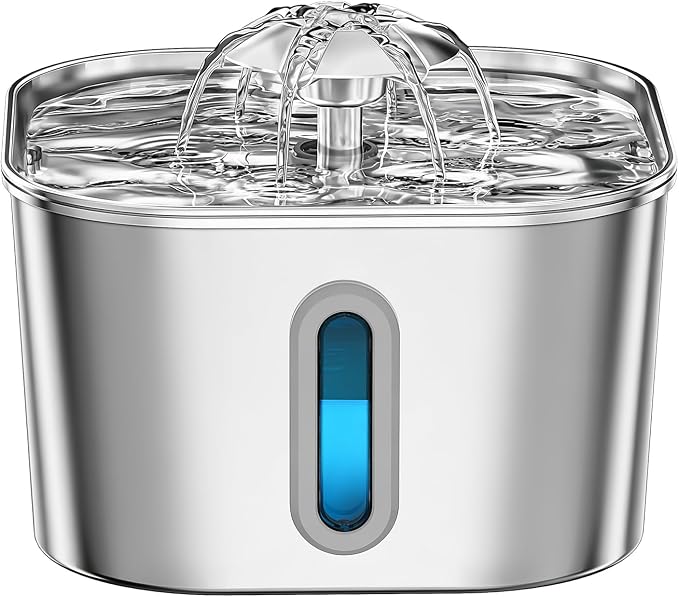Cat Water Fountain Stainless Steel 74oz/2.2L with 6 Filters & 6 Sponges | Pet Water Dispenser-Indoor Cats Automatic Silent Fountains for Drinking-Metal Small Dog Watering Bowls-Gifts for Kitty Animal