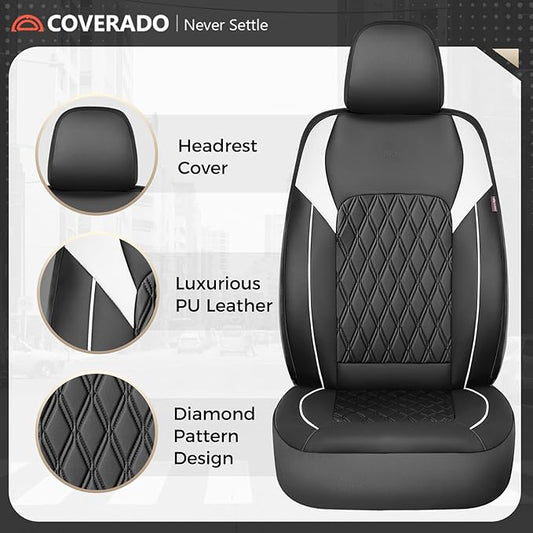 Coverado Automotive Seat Covers, Car Seat Covers Full Set, Car Seat Cover, Waterproof Seat Covers, Car Seat Protector Car Seat Cushion Interior Truck Accessories Universal Fit Most Cars, Black&White
