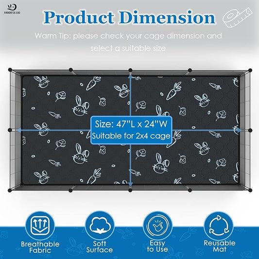 2-Pack Guinea Pig Cage Liner Washable, 24in x 47in Ultra-Absorbent Guinea Pig Bedding for Cage Non-Slip Leak-Proof Pee Pads for Dogs Rabbit Bunny Cat Litter Mat, Navy