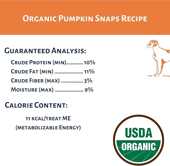 Dog Mamma's Organic Pumpkin Snaps Recipe - Certified Organic Dog Treats 6 oz
